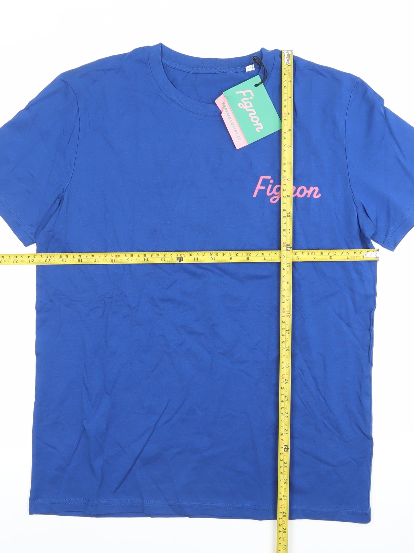 Fignon Men's Blue Cotton Graphic Logo T-Shirt Size L