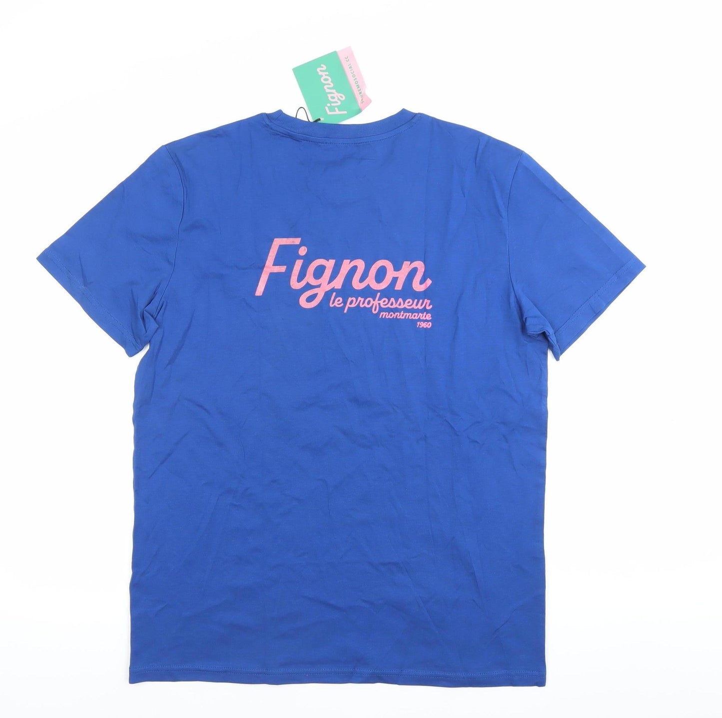 Fignon Men's Blue Cotton Graphic Logo T-Shirt Size L