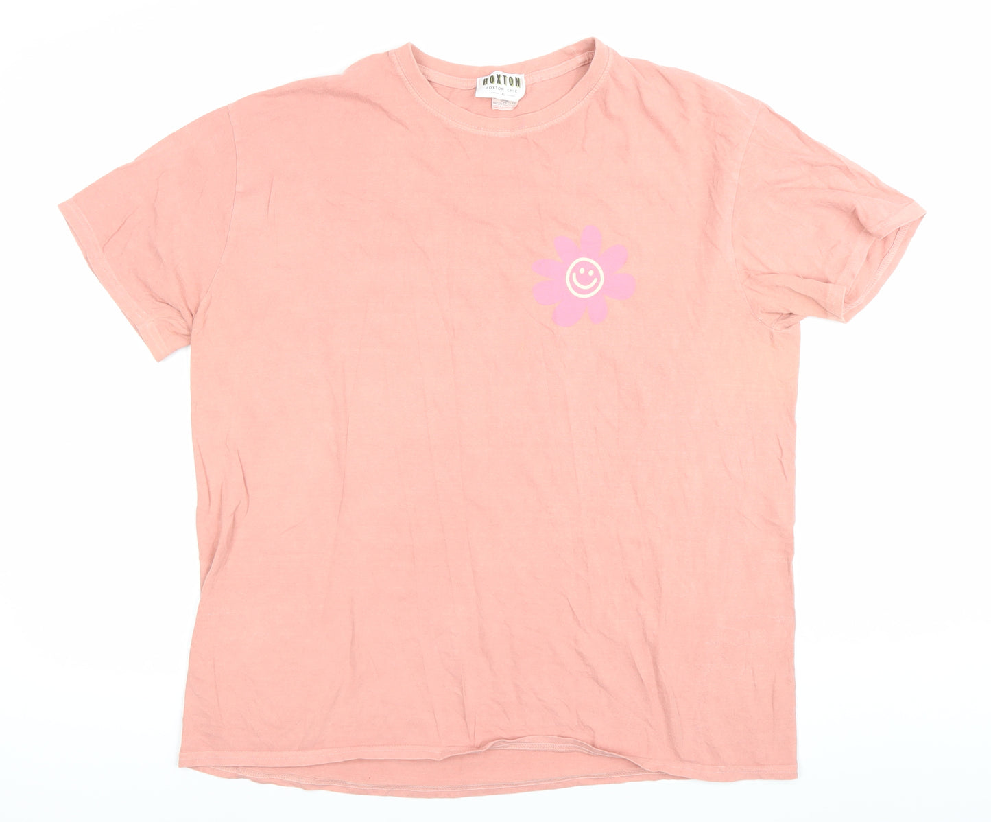 Hoxton Chic Women’s Pink XL Graphic Flower Print Cotton T-Shirt
