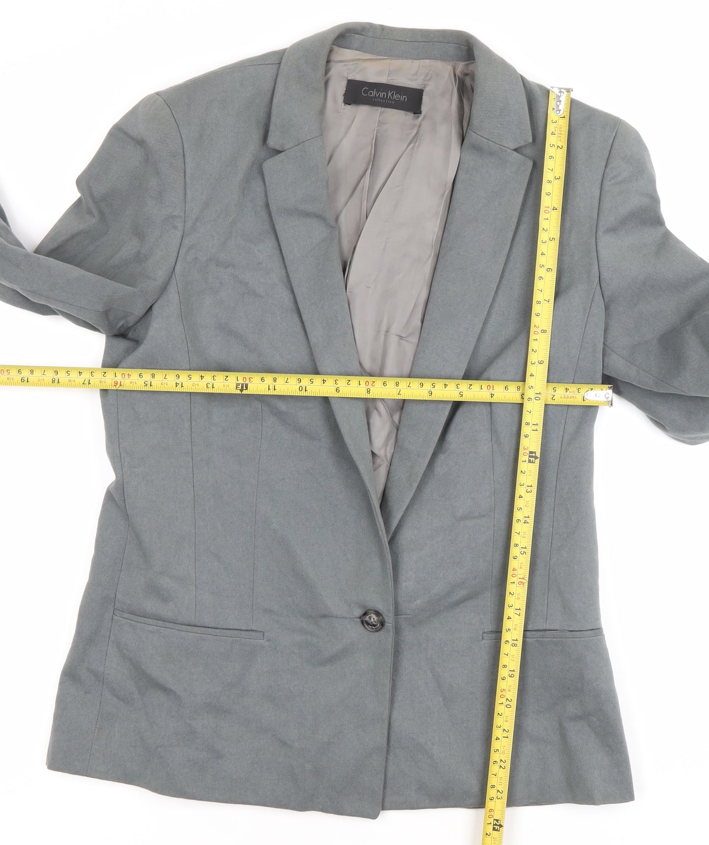 Calvin Klein Women’s Grey Wool Blazer Size 10 Tailored Work Jacket