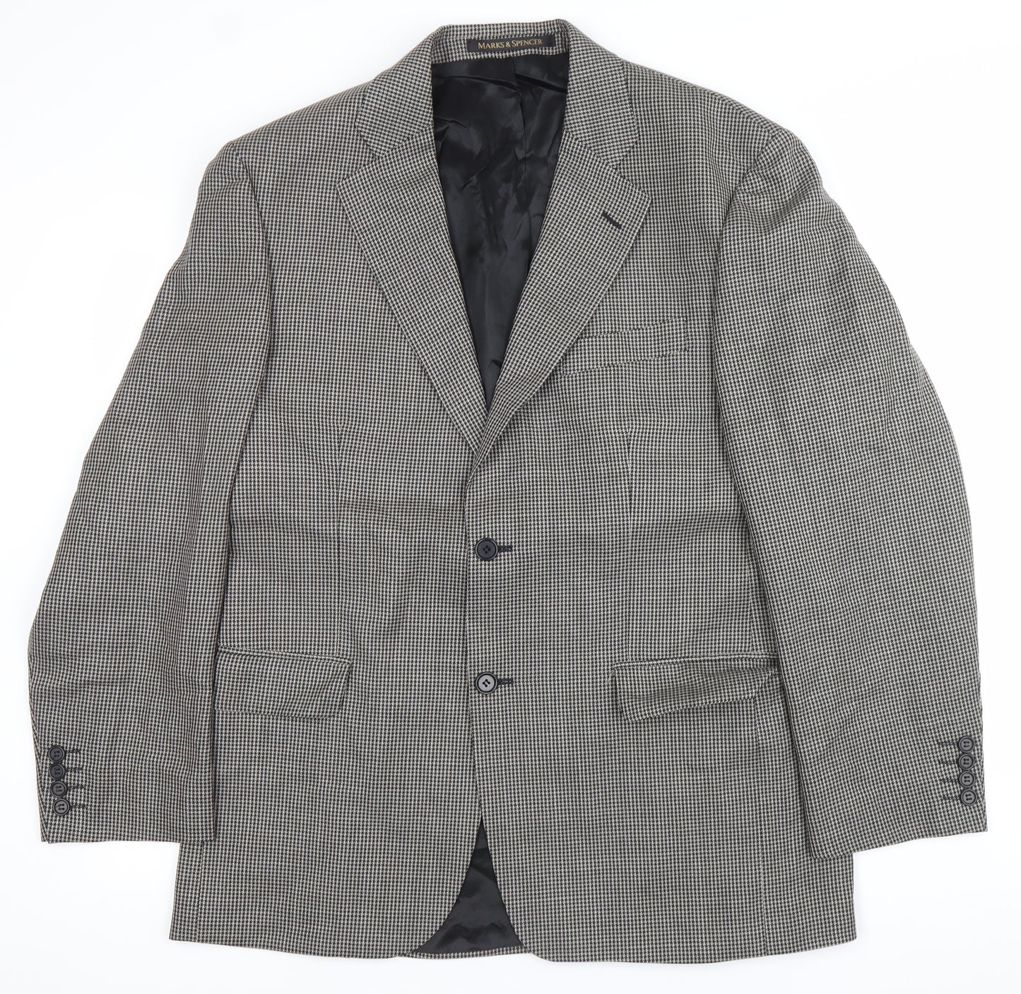 Marks and Spencer Men Black & White Checked Wool Blazer Jacket 40R