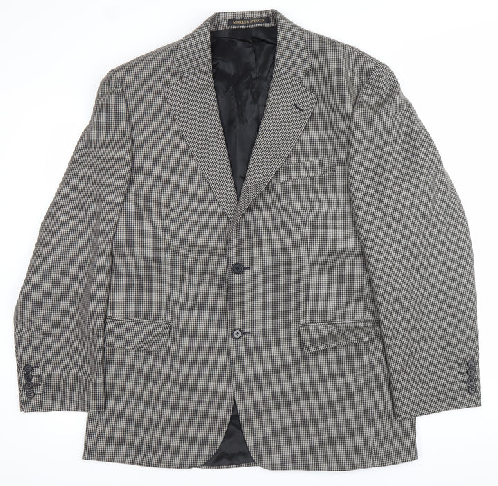 Marks and Spencer Men Black & White Checked Wool Blazer Jacket 40R