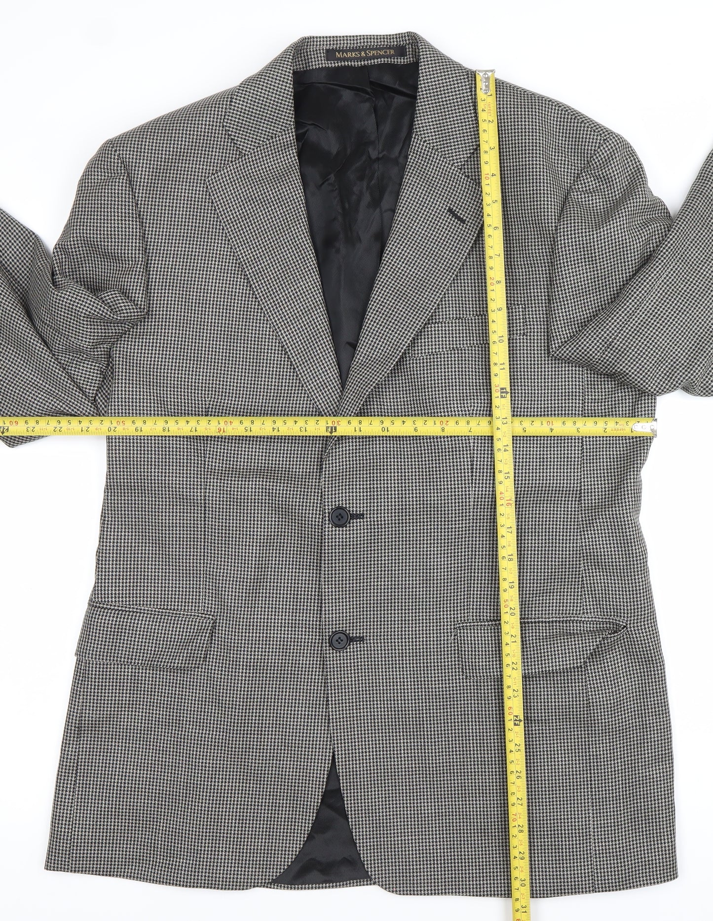 Marks and Spencer Men Black & White Checked Wool Blazer Jacket 40R