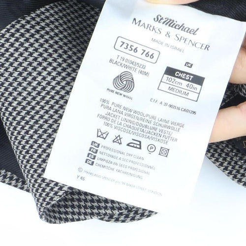 Marks and Spencer Men Black & White Checked Wool Blazer Jacket 40R