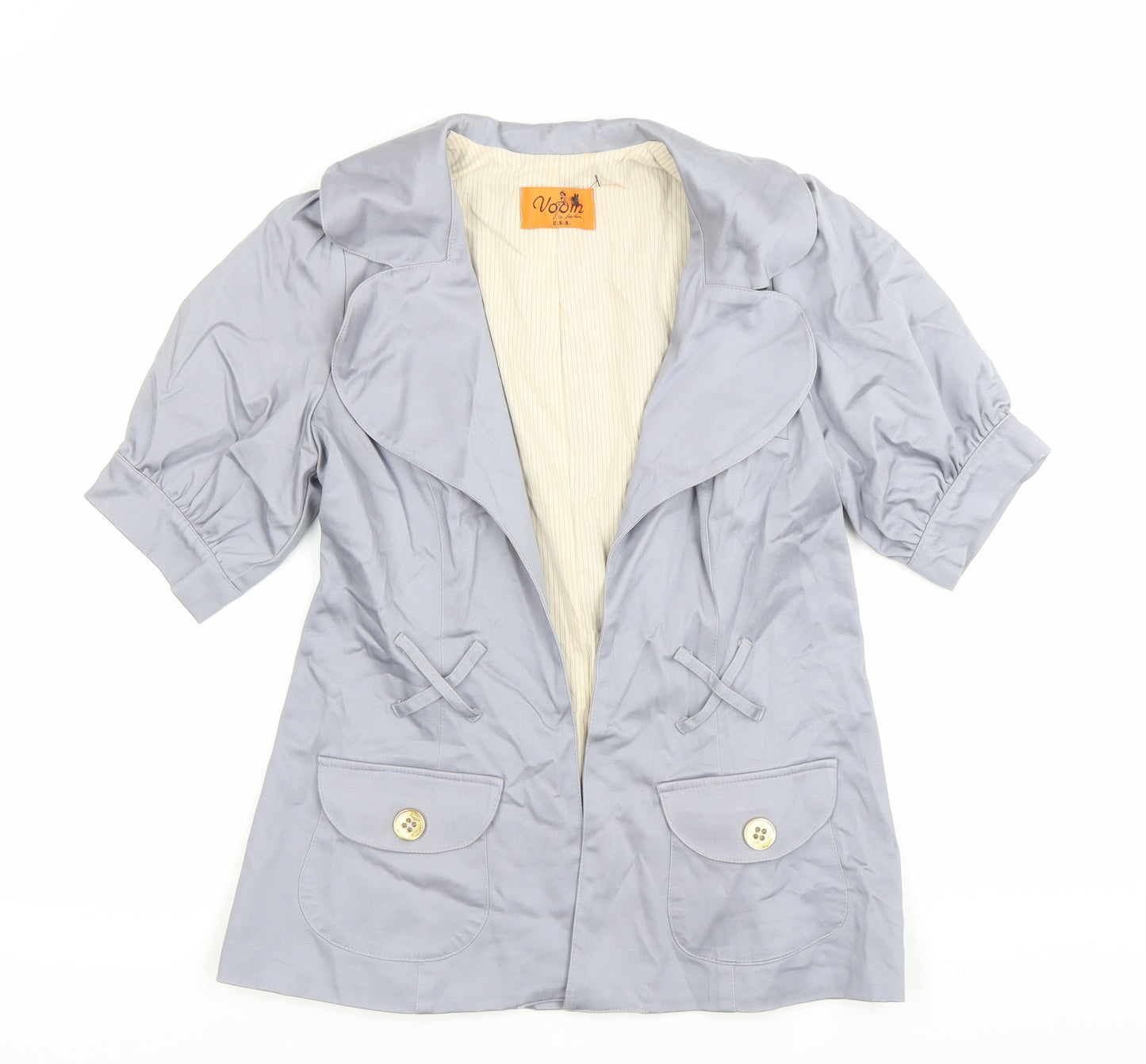 Voom Women Grey Short Sleeve Blazer Jacket Size M Cotton Blend
