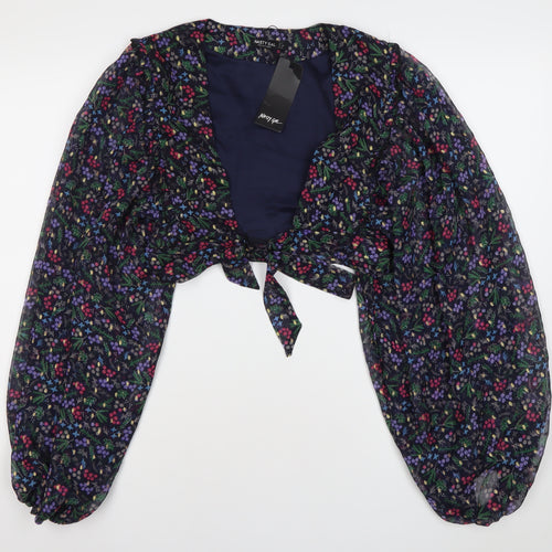Nasty Gal Womens Floral Chiffon Cropped Blouse Top UK 12 Multicoloured