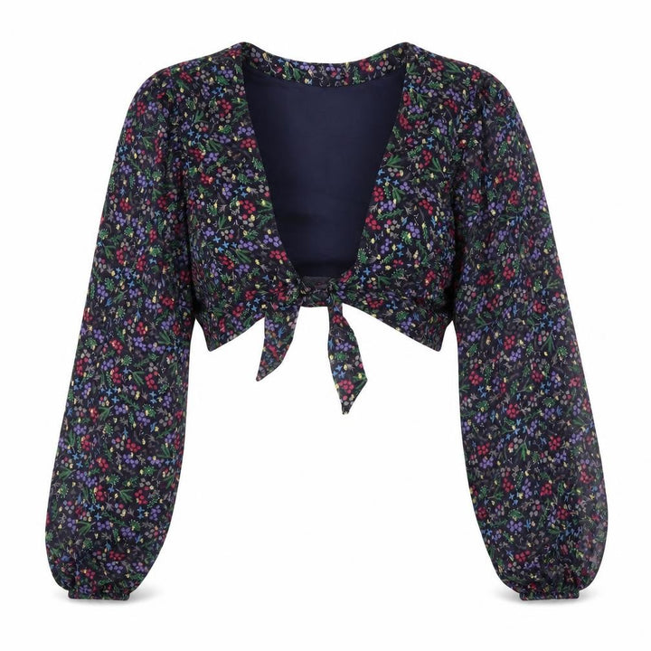 Nasty Gal Womens Floral Chiffon Cropped Blouse Top UK 12 Multicoloured