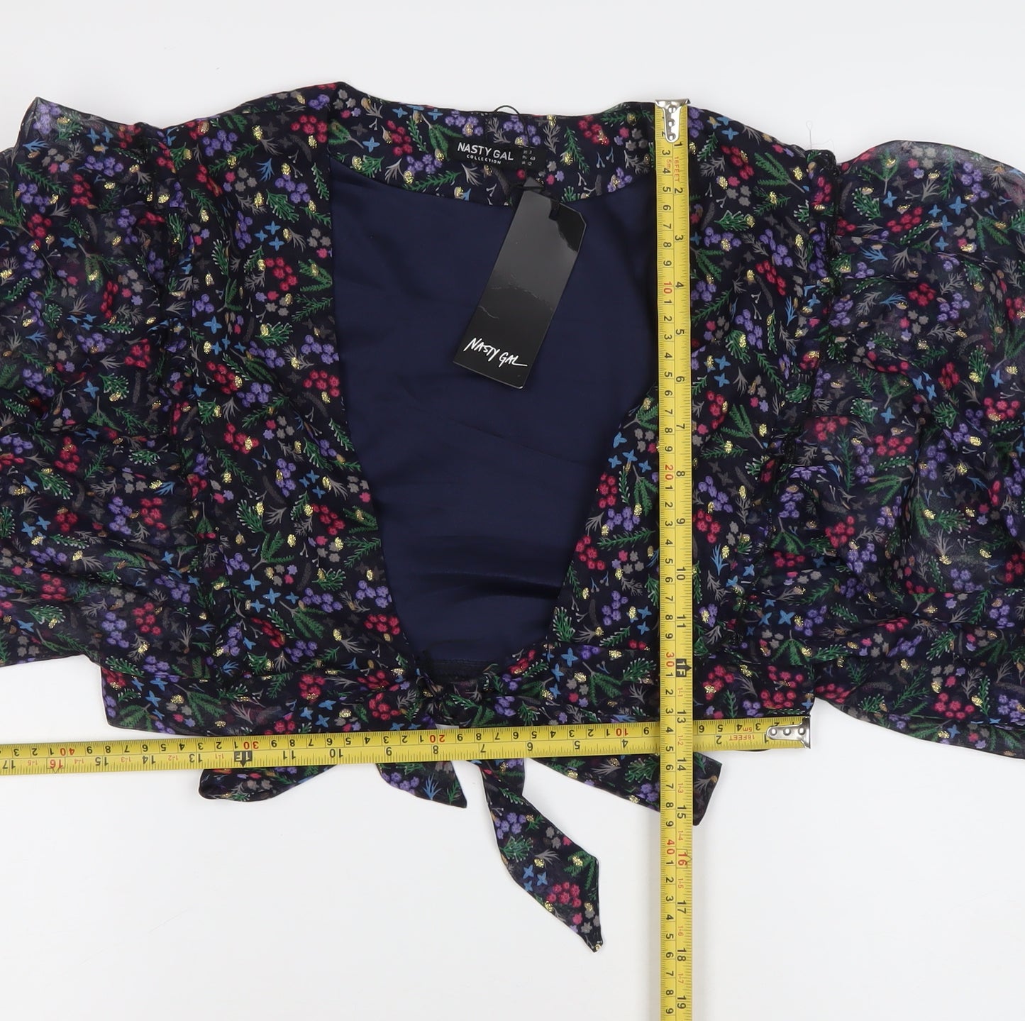 Nasty Gal Womens Floral Chiffon Cropped Blouse Top UK 12 Multicoloured