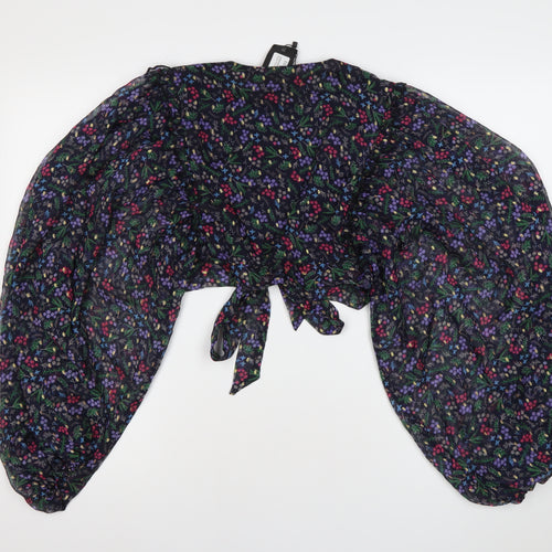 Nasty Gal Womens Floral Chiffon Cropped Blouse Top UK 12 Multicoloured