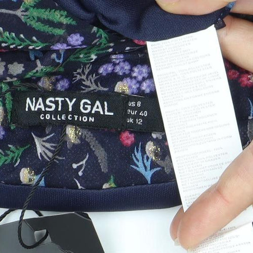 Nasty Gal Womens Floral Chiffon Cropped Blouse Top UK 12 Multicoloured