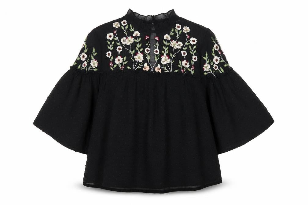 New Look Womens Black Floral Embroidered Tunic Blouse Size 8