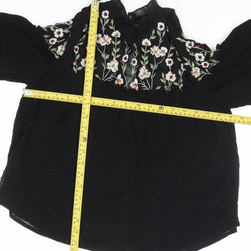 New Look Womens Black Floral Embroidered Tunic Blouse Size 8