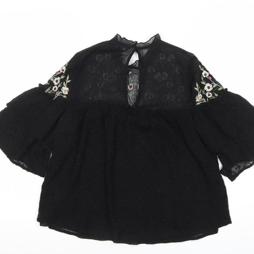 New Look Womens Black Floral Embroidered Tunic Blouse Size 8