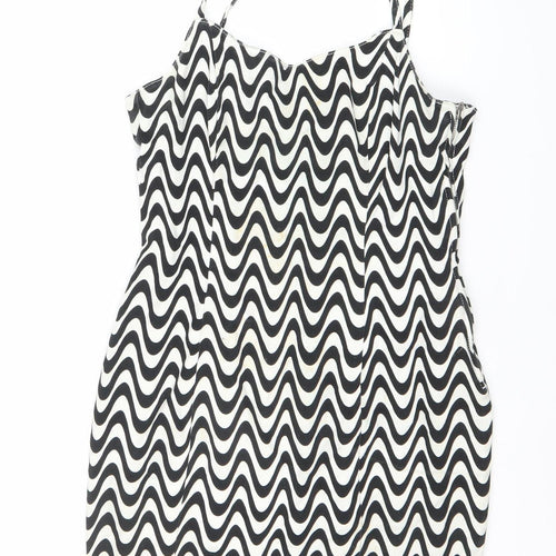 H&M Women Black White Geometric Mini Slip Dress Size 12 Cotton