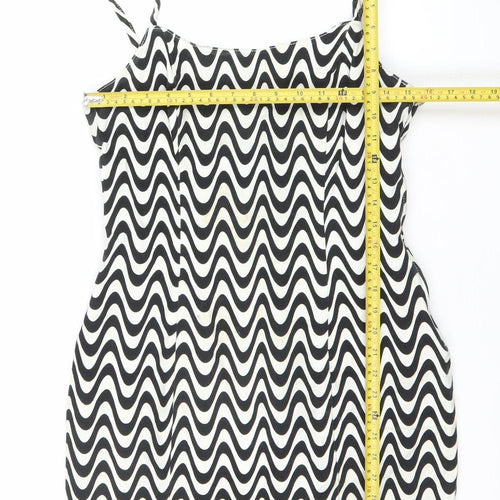 H&M Women Black White Geometric Mini Slip Dress Size 12 Cotton