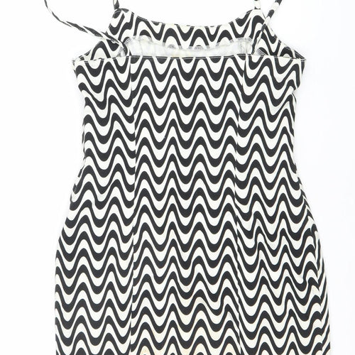 H&M Women Black White Geometric Mini Slip Dress Size 12 Cotton