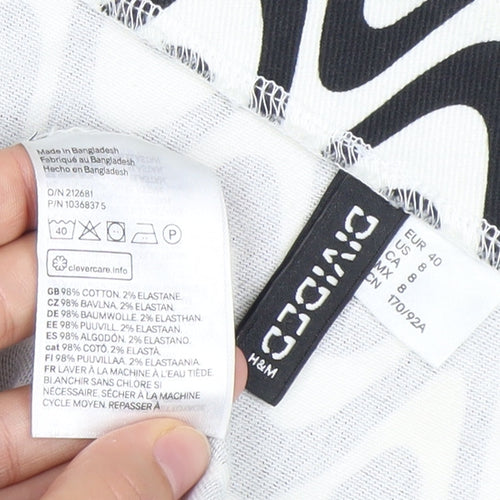 H&M Women Black White Geometric Mini Slip Dress Size 12 Cotton
