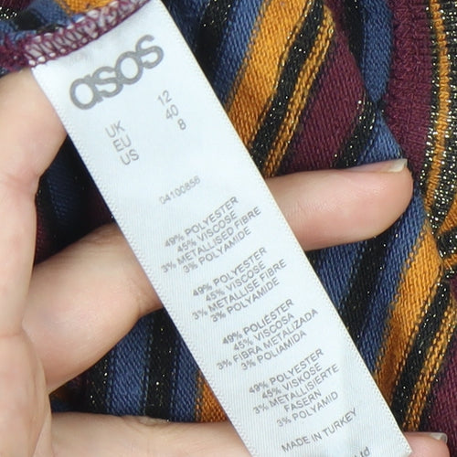 ASOS Women’s Multicoloured Stripe Roll Neck Long Sleeve Blouse Size 12