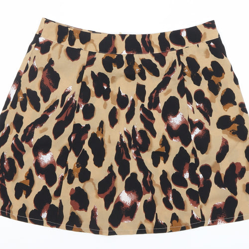 PrettyLittleThing Women’s Beige Leopard Print A-Line Skirt UK 12