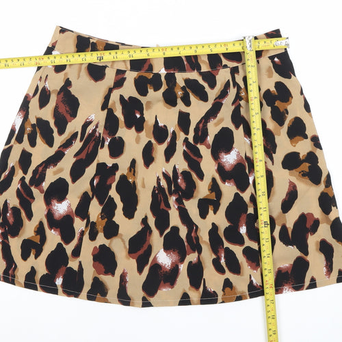 PrettyLittleThing Women’s Beige Leopard Print A-Line Skirt UK 12