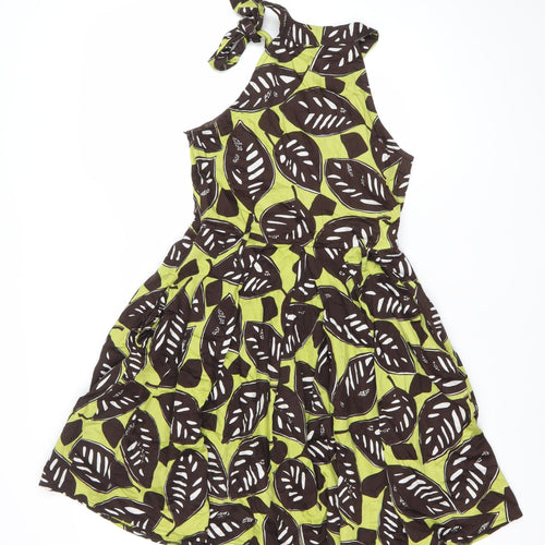 Axara Women’s Green Brown One Shoulder Cotton Summer Dress Size 10