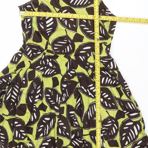 Axara Women’s Green Brown One Shoulder Cotton Summer Dress Size 10
