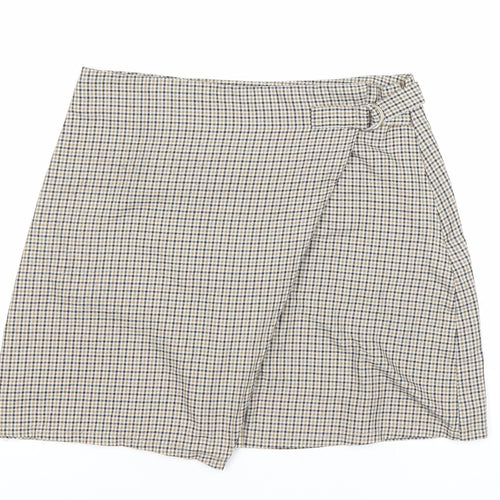 Cotton On Women’s Beige Check Wrap Skirt S Short Twill Casual