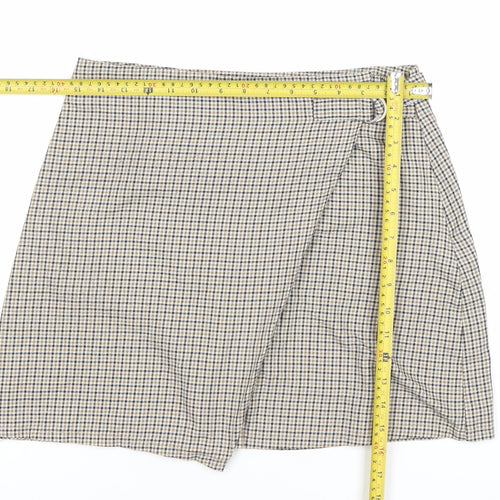 Cotton On Women’s Beige Check Wrap Skirt S Short Twill Casual