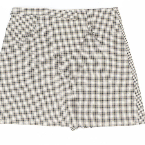 Cotton On Women’s Beige Check Wrap Skirt S Short Twill Casual