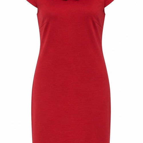 Laura Ashley Women Red Size 10 Sheath Dress Floral Appliqué Knee Length