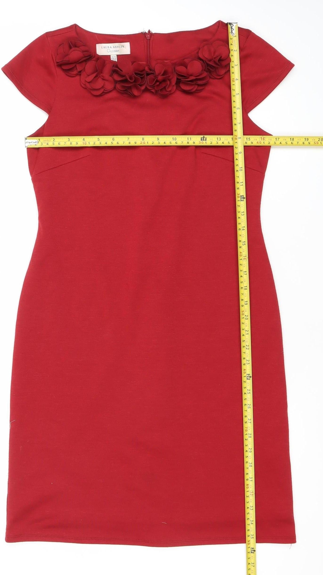 Laura Ashley Women Red Size 10 Sheath Dress Floral Appliqué Knee Length