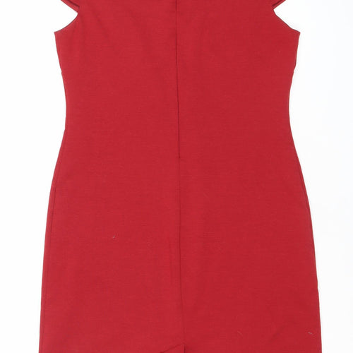 Laura Ashley Women Red Size 10 Sheath Dress Floral Appliqué Knee Length