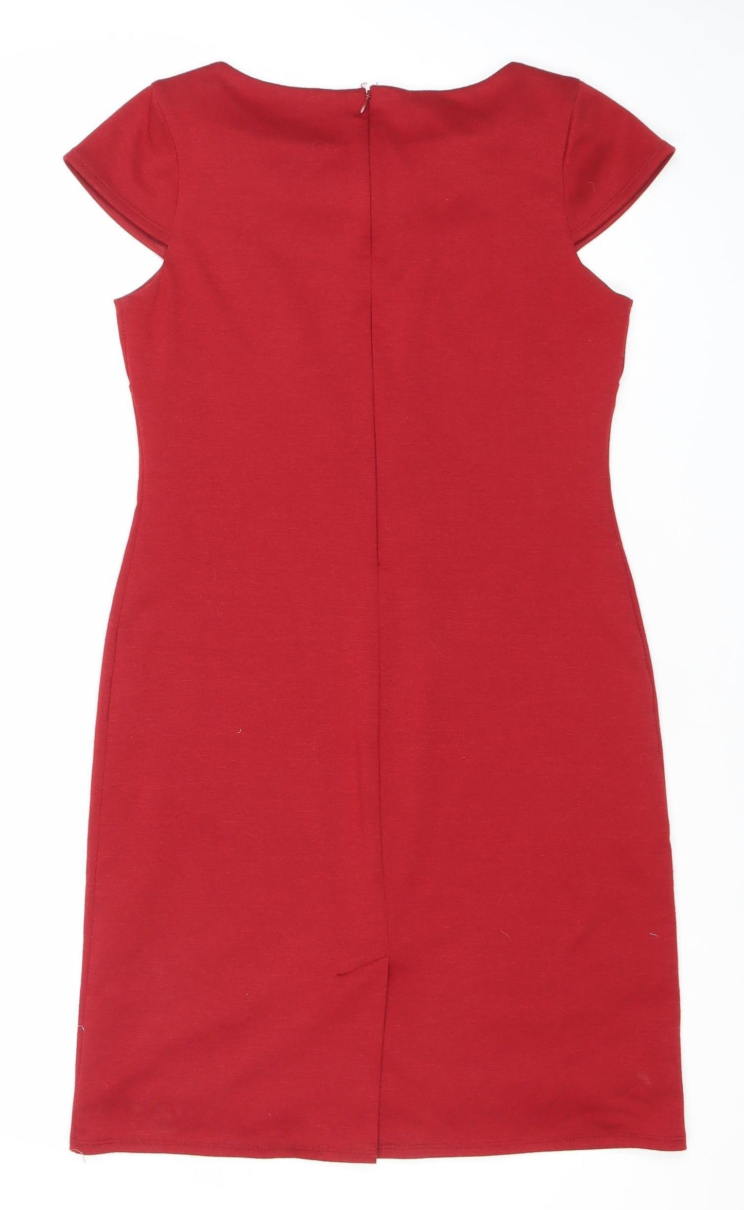 Laura Ashley Women Red Size 10 Sheath Dress Floral Appliqué Knee Length