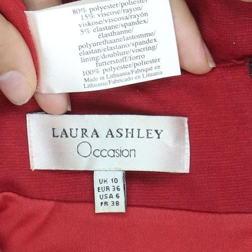 Laura Ashley Women Red Size 10 Sheath Dress Floral Appliqué Knee Length