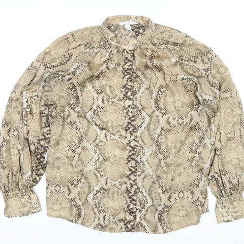 H&M Women’s Beige Snake Print Button-Up Blouse Size 10