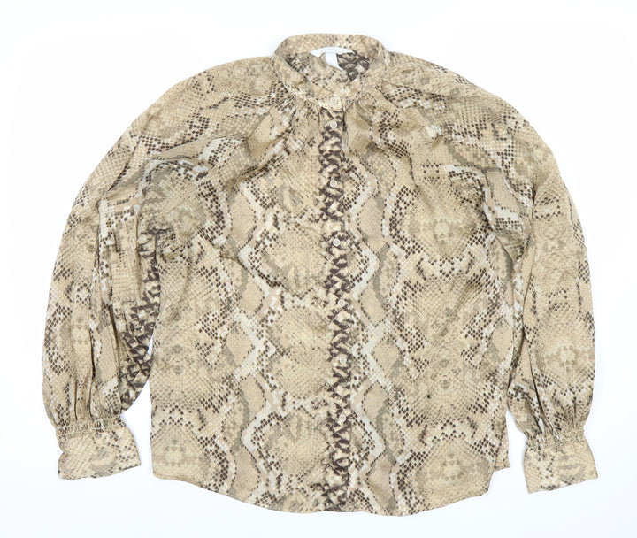 H&M Women’s Beige Snake Print Button-Up Blouse Size 10