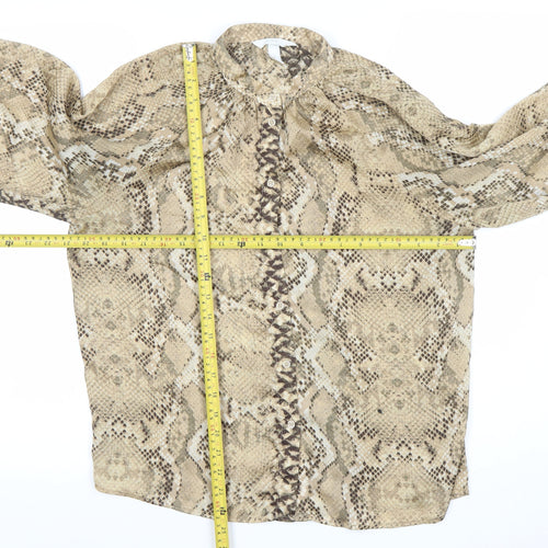 H&M Women’s Beige Snake Print Button-Up Blouse Size 10