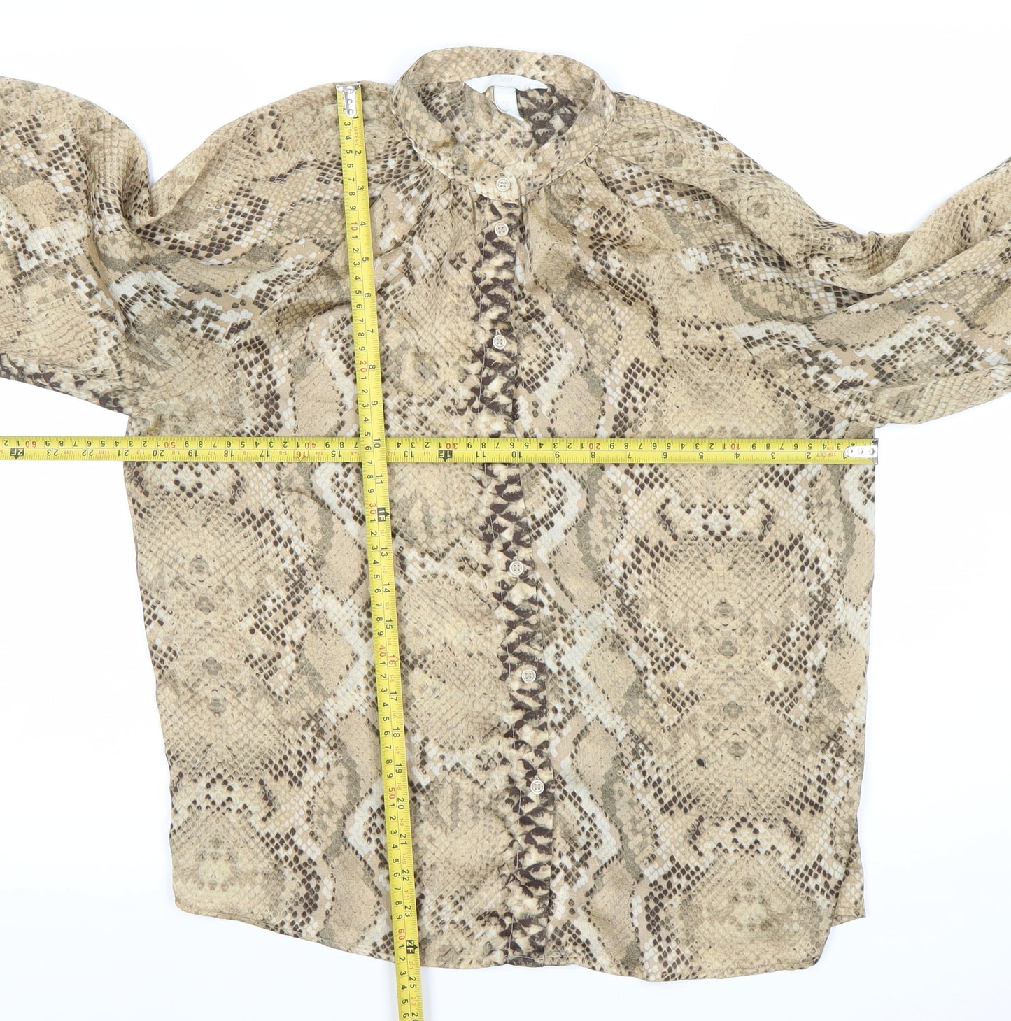 H&M Women’s Beige Snake Print Button-Up Blouse Size 10