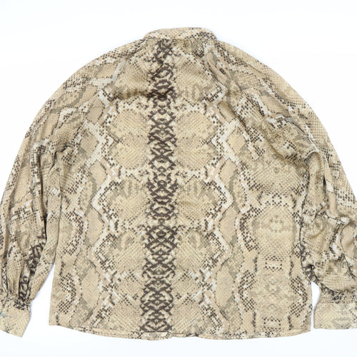 H&M Women’s Beige Snake Print Button-Up Blouse Size 10