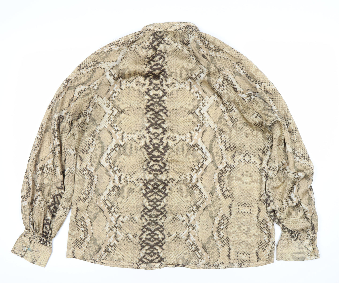 H&M Women’s Beige Snake Print Button-Up Blouse Size 10