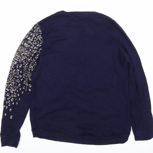 Oasis Women's Blue Animal Print Long Sleeve T-Shirt Top Size S