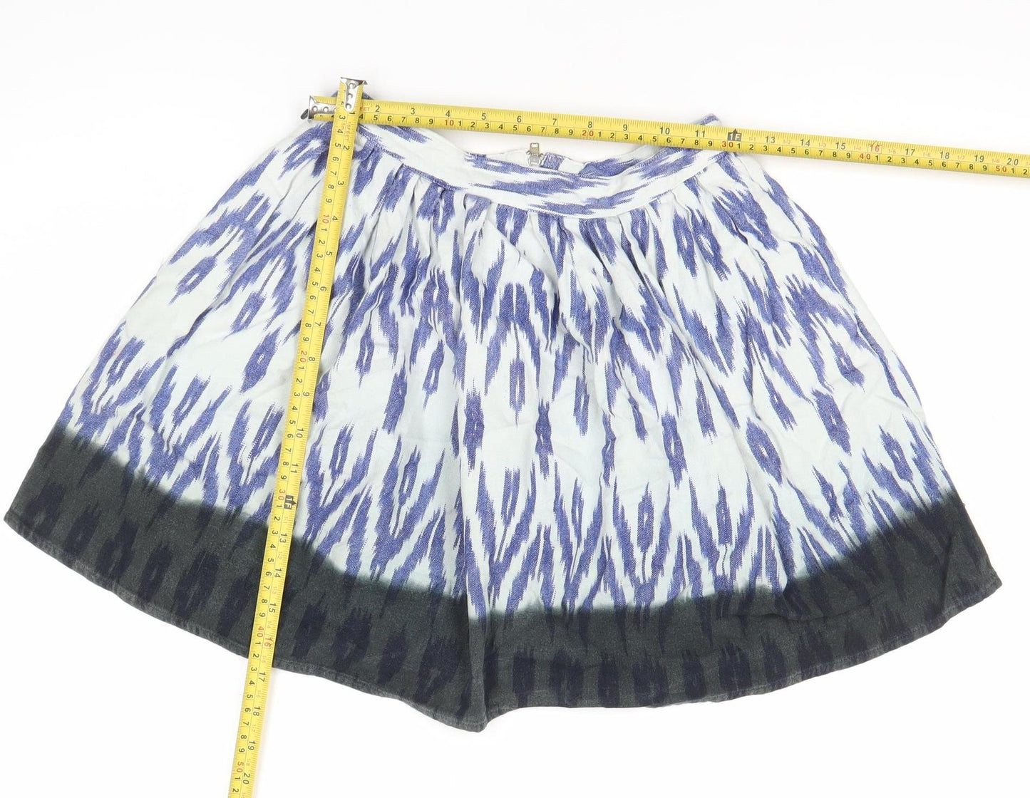 Topshop Women’s Blue A-Line Geometric Cotton Skirt Size 8