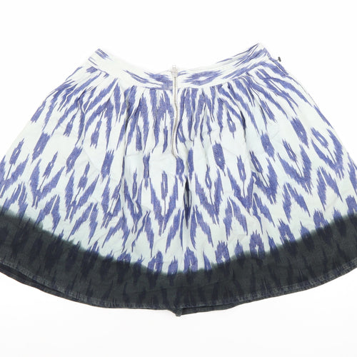 Topshop Women’s Blue A-Line Geometric Cotton Skirt Size 8