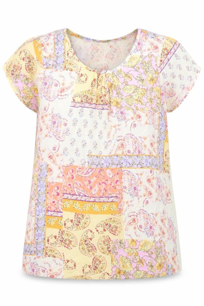 Front view of Soya Concept women’s multicoloured paisley floral tunic blouse, size S