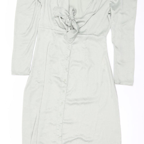 Missguided Women’s Green Wrap Dress Size 12 Puff Sleeve V-Neck