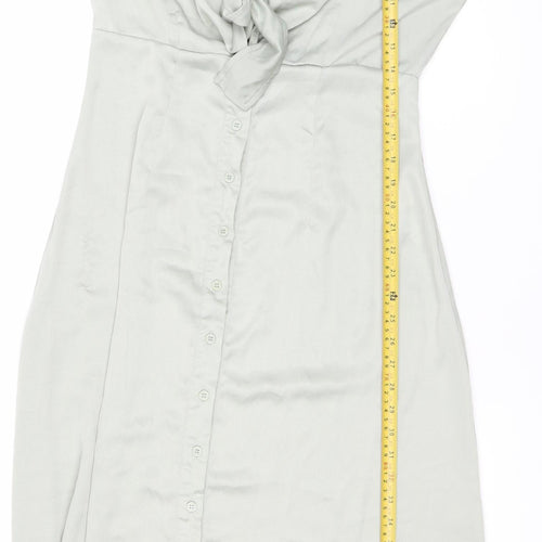 Missguided Women’s Green Wrap Dress Size 12 Puff Sleeve V-Neck