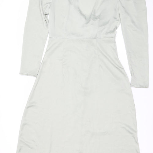 Missguided Women’s Green Wrap Dress Size 12 Puff Sleeve V-Neck