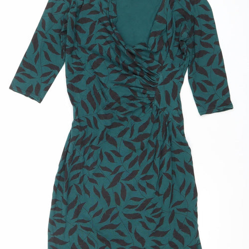 People Tree Women’s Green Floral Sheath Dress Size 8 Stretch Jersey