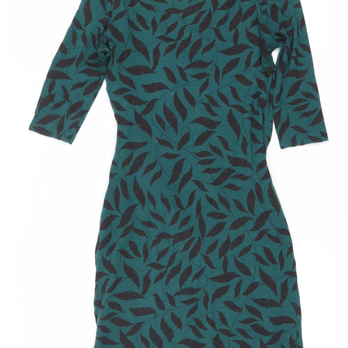 People Tree Women’s Green Floral Sheath Dress Size 8 Stretch Jersey