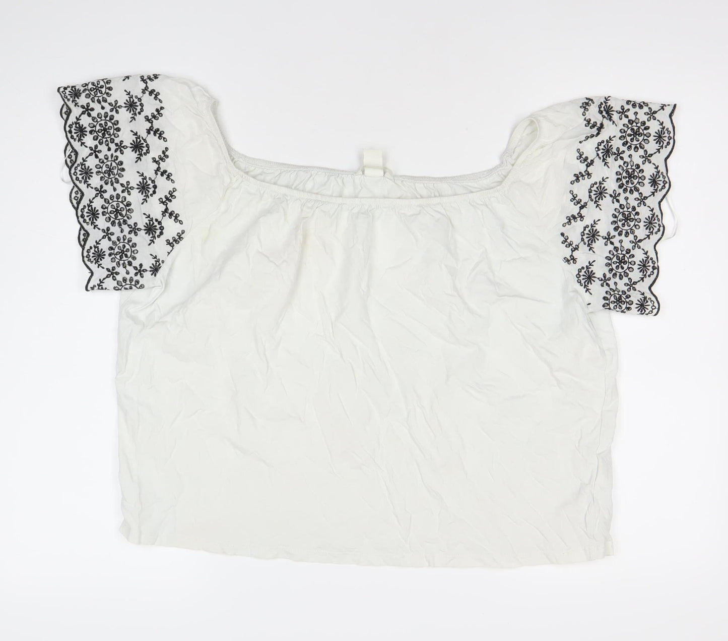 H&M Womens White Embroidered Floral Boho Blouse Size 12